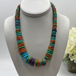 JAY KING DTR Vintage Sterling Silver Colorful Royston Turquoise Heishi‎ Necklace